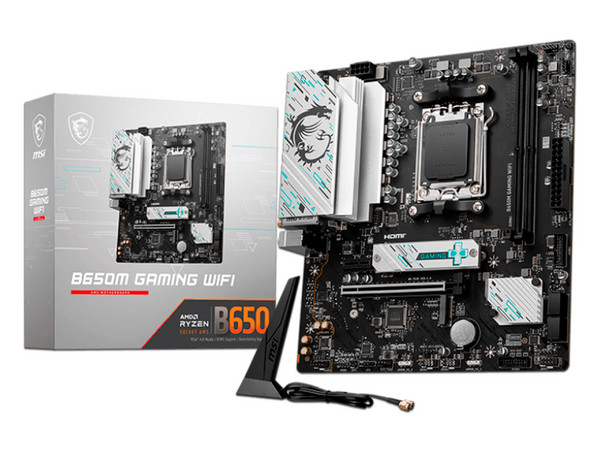 T. Madre MSI B650M GAMING WIFI,
Chipset B650,
Semgmento: Alto/Gamer,
Soporta: AMD Ryzen Serie 9000/8000/7000, Socket AM5,
Memoria: DDR5 7800+(OC)/6200(OC)/4800MHz, 256GB Máx,
Integrado: Audio HD, Wi-Fi 6, SATA 3.0, M.2,
Micro-ATX, Ptos: 1xPCIE4.