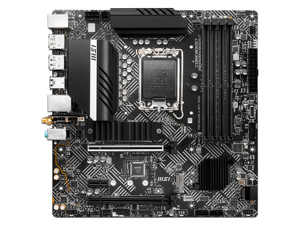 T. Madre MSI PRO B660M-A WIFI DDR4, Chipset Intel B660,
Soporta: Procesadores Intel de 12va Generación,
Memoria: DDR4 5333(OC)/4600/2133 MHz, 128GB Max,
Integrado: Audio HD, Wi-Fi 6, USB 3.1, SATA 3.0, M.2,
Micro-ATX, Ptos: 2xPCIEx16, 1xPCIEx1.