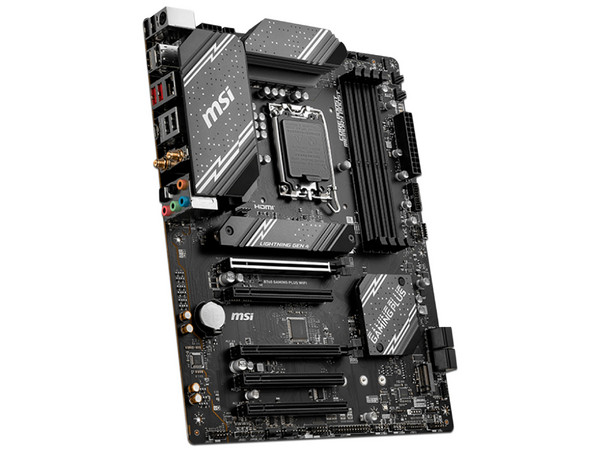 T. Madre MSI B760 GAMING PLUS WIFI, 
Chipset Intel B760,
Segmento: Alto,
Soporta: Intel 12va y 13va Generación, Socket 1700,
RAM: DDR5 6800/5800/4800MHz, 192GB Máx,
AudioHD, Wi-Fi6E, USB 3.2, SATA 3.0, M.2,
ATX, Ptos: 2xPCIE4.0x16, 3xPCIE3.0x1