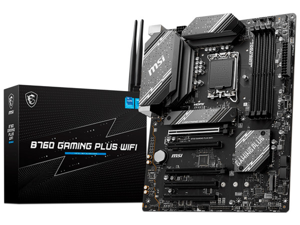 T. Madre MSI B760 GAMING PLUS WIFI, 
Chipset Intel B760,
Segmento: Alto,
Soporta: Intel 12va y 13va Generación, Socket 1700,
RAM: DDR5 6800/5800/4800MHz, 192GB Máx,
AudioHD, Wi-Fi6E, USB 3.2, SATA 3.0, M.2,
ATX, Ptos: 2xPCIE4.0x16, 3xPCIE3.0x1
