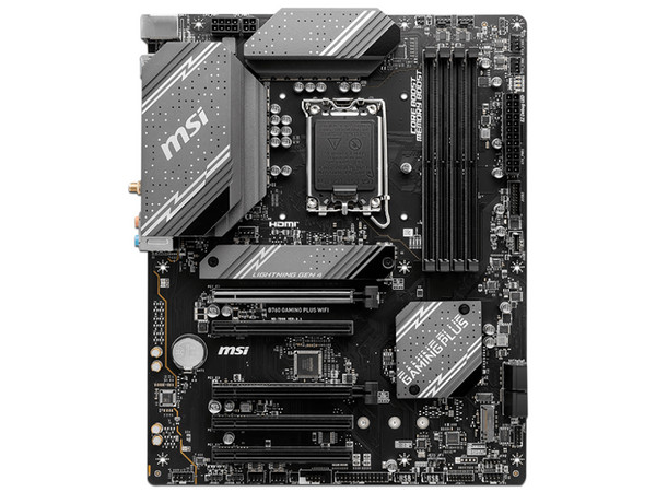 T. Madre MSI B760 GAMING PLUS WIFI, 
Chipset Intel B760,
Segmento: Alto,
Soporta: Intel 12va y 13va Generación, Socket 1700,
RAM: DDR5 6800/5800/4800MHz, 192GB Máx,
AudioHD, Wi-Fi6E, USB 3.2, SATA 3.0, M.2,
ATX, Ptos: 2xPCIE4.0x16, 3xPCIE3.0x1
