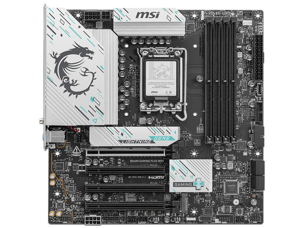 T. Madre MSI B860M GAMING PLUS WIFI,
Chipset B860,
Segmento: Alto/Gamer,
Soporta: Intel Core Ultra (Series 2), Socket 1851,
Memoria: DDR5 hasta 8800 MHz, 4 slots
Integrado: Wi-Fi, Audio, Red,
Puertos: HDMI, DisplayPort, 3x M.2.
Micro-ATX.