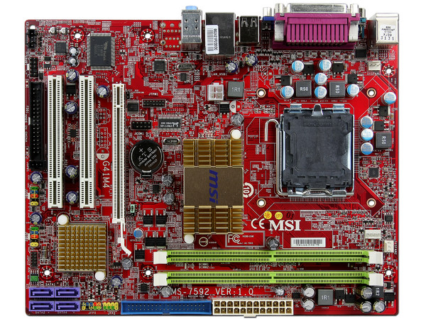 Tarjeta Madre MSI G41M4-L, ChipSet Intel G41,
Soporta: Core 2 Quad, Core 2 Duo, 1333/1066MHz,
Memoria: DDR2 800/667MHz, 2Bancos, 8GBMax,
Integrado: Video Intel, Audio HD, Red, Diseño:mATX,
Puertos: 1xPCIEx16, 2xPCI
