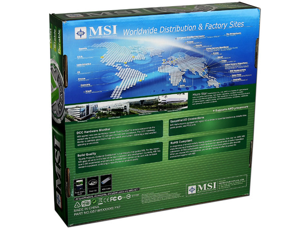 T. Madre MSI KA780GM2, Chipset AMD 780G/SB700,
Soporta: Phenom, Athlon/Athlon X2, Socket AM2+,
Memoria: DDR2 1066/800/667, 2 Bancos, 4GB Max,
Integrado: Audio HD, Red, Video ATI Radeon 3200,
Diseño: mATX, Ptos: 1xPCIEx16, 1xPCIEx1, 2xPCI