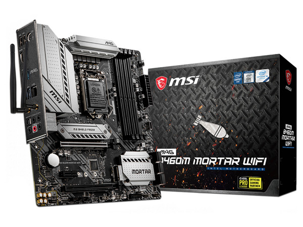 T. Madre MSI B460M MORTAR WIFI, Chipset Intel B460,
Soporta: Core i9 / i7 / i5 / i3 / Pentium Gold / Celeron de 10ma. Gen, Socket 1200,
Memoria: DDR4 2933 / 2666 / 2133 MHz, 128GB Max,
Integrado: Audio HD, Red, Wi-Fi, Bluetooth,
Micro-ATX