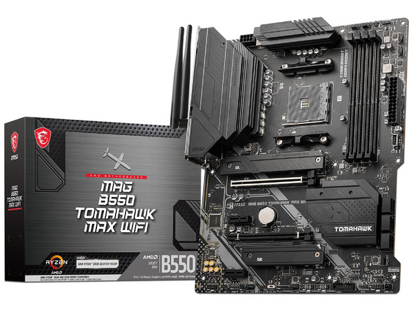 T. Madre MSI MAG B550 TOMAHAWK MAX WIFI: Chipset AMD B550,
Soporta: AMD Ryzen 3ra, 4ta y 5ta Generación, Socket AM4,
Memoria: DDR4 5100/3866/2133 MHz, 128GB Max,
Integrado: Audio HD, Red, USB 3.0, SATA 3.0, Wi-Fi, M.2,
ATX, Ptos: 2xPCIEx16, 2xPCIEx1.