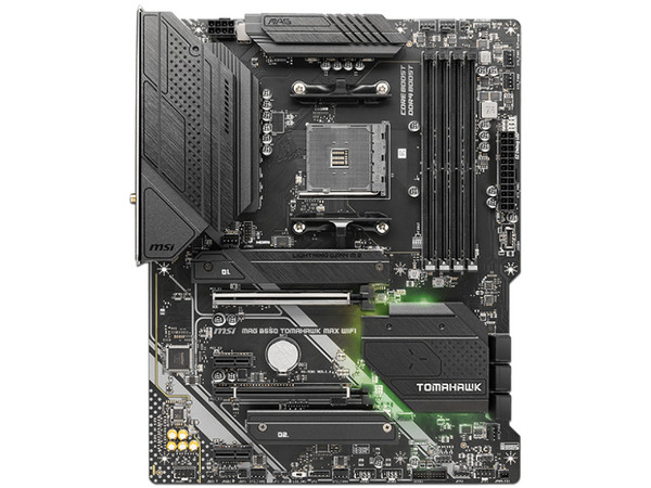 T. Madre MSI MAG B550 TOMAHAWK MAX WIFI: Chipset AMD B550,
Soporta: AMD Ryzen 3ra, 4ta y 5ta Generación, Socket AM4,
Memoria: DDR4 5100/3866/2133 MHz, 128GB Max,
Integrado: Audio HD, Red, USB 3.0, SATA 3.0, Wi-Fi, M.2,
ATX, Ptos: 2xPCIEx16, 2xPCIEx1.