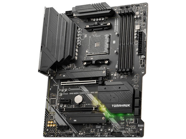 T. Madre MSI MAG B550 TOMAHAWK MAX WIFI: Chipset AMD B550,
Soporta: AMD Ryzen 3ra, 4ta y 5ta Generación, Socket AM4,
Memoria: DDR4 5100/3866/2133 MHz, 128GB Max,
Integrado: Audio HD, Red, USB 3.0, SATA 3.0, Wi-Fi, M.2,
ATX, Ptos: 2xPCIEx16, 2xPCIEx1.