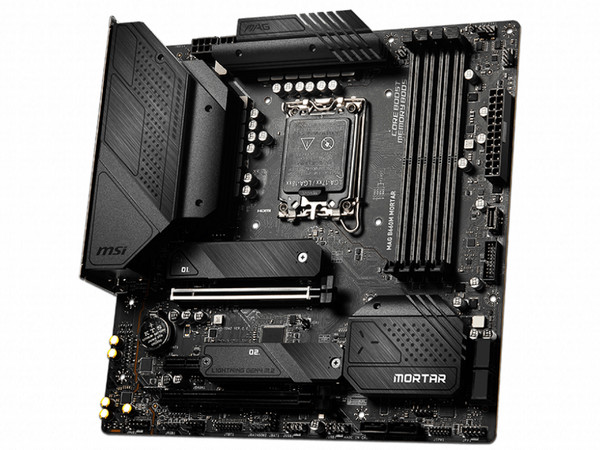 T. Madre MSI MAG B660M MORTAR, ChipSet Intel B660,
Soporta: Intel 12va Generación de Socket 1700,
Memoria: DDR5 6200 / 5400 / 4800 MHz, 128GB Max,
Integrado: Audio HD, Red, USB 3.2 y SATA 3.0, M.2,
Micro-ATX, Ptos: 2xPCIEx16, 1xPCIEx1.
