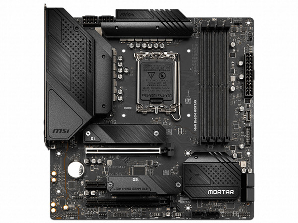 T. Madre MSI MAG B660M MORTAR, ChipSet Intel B660,
Soporta: Intel 12va Generación de Socket 1700,
Memoria: DDR5 6200 / 5400 / 4800 MHz, 128GB Max,
Integrado: Audio HD, Red, USB 3.2 y SATA 3.0, M.2,
Micro-ATX, Ptos: 2xPCIEx16, 1xPCIEx1.