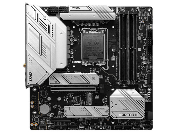 T. Madre MSI MAG B760M MORTAR WIFI II, Chipset Intel B760, Soporta: Intel 14va y 13va Generación, Socket 1700, Memoria: DDR5 7800+(OC)/5800(OC)/4800(JEDEC)MHz, 256GB Max, Integrado: AudioHD, Red, USB 3.2, SATA 3.0, M.2, Micro-ATX, Ptos: 1xPCIEx16.