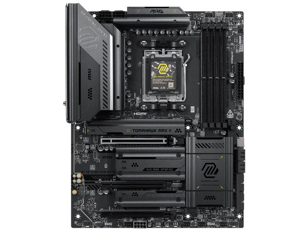 T. Madre MSI MAG B850 TOMAHAWK MAX WIFI II,
Chipset AMD B850,
Segmento: Alto/Gamer,
Soporta: Ryzen 9000/ 8000/ 7000 Series, Socket AM5,
Memoria: DDR5 8400/5600MHz, 256GB Max,
Audio HD, Red, USB 3.2, SATA 3.0, Wi-Fi, M.2,
ATX, Ptos: 1xPCIE5.0x16.