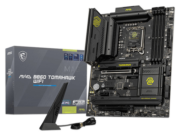 T. Madre MSI MAG B860 TOMAHAWK WIFI:
Chipset Intel B860, 
Segmento: Alto,
Soporta: Intel Core Ultra Series 2,
Socket LGA 1851, Memoria: DDR5 9200 MHz Máx 256GB,
Audio HD Realtek ALC897, Wi-Fi 7, SATA 3.0, M.2.
ATX, Ptos: 1xPCIEx16 Gen 5, 1xPCIEx16.