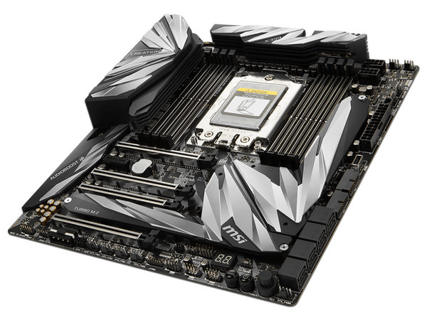 T. Madre MSI MEG X399 Creation, ChipSet AMD X399, Soporta: Procesadores AMD Ryzen de Socket TR4, Memoria: DDR4 3600+ /3466/3333/3200/3066/2933/2800/2667/2400/2133 MHz, 128 GB Max, USB 3.1, Integrado: Audio HD, Red Gigabit, Ptos: 4xPCIE x16 E-ATX.