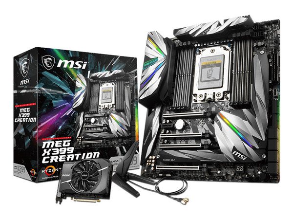 T. Madre MSI MEG X399 Creation, ChipSet AMD X399, Soporta: Procesadores AMD Ryzen de Socket TR4, Memoria: DDR4 3600+ /3466/3333/3200/3066/2933/2800/2667/2400/2133 MHz, 128 GB Max, USB 3.1, Integrado: Audio HD, Red Gigabit, Ptos: 4xPCIE x16 E-ATX.