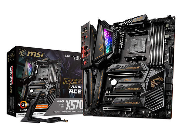 T. Madre MSI MEG X570 ACE, Chipset AMD X570,
Soporta 2da y 3ra generación de AMD Ryzen,
Memoria DDR4 4600MHz/1866 MHz, 
Integrado Audio HD, Red, Bluetooth 5.0, Wi-Fi 802.11ax,
USB 3.1, SATA 3.0, M.2, USB-C,
ATX, Puertos: 3 x PCIe 4.0 x16.