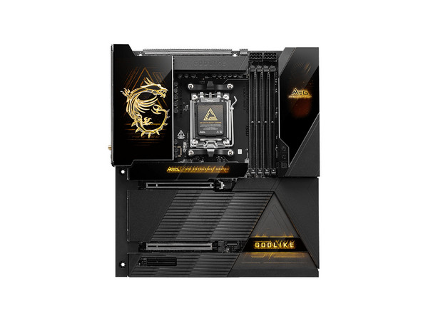 T. Madre MSI MEG X870E GODLIKE: Chipset AMD X870, Soporta: Procesadores AMD Serie 9000, 8000 y 7000, Socket AM5, Memoria: DDR5 9000/5600(OC)/4800MHz, 256GB Max, Integrado: Wi-Fi 7, USB, M.2, ATX, Ptos: 2xPCIE5.0x16.