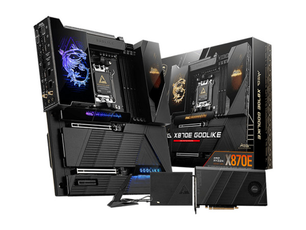 T. Madre MSI MEG X870E GODLIKE: Chipset AMD X870, Soporta: Procesadores AMD Serie 9000, 8000 y 7000, Socket AM5, Memoria: DDR5 9000/5600(OC)/4800MHz, 256GB Max, Integrado: Wi-Fi 7, USB, M.2, ATX, Ptos: 2xPCIE5.0x16.