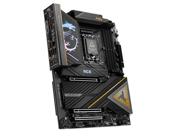 T. Madre MSI MEG Z890 ACE, 
Chipset Z890,
Segmento: Alto/Gamer,
Soporta: Procesadores Intel Core Ultra (Series 2), Socket LGA 1851,
Memoria: DDR5, hasta 7800+ MHz (OC), máx. 192GB,
Audio HD, LAN, Wi-Fi 7, USB 3.2, SATA, M.2,
ATX.