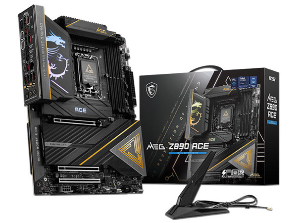 T. Madre MSI MEG Z890 ACE, 
Chipset Z890,
Segmento: Alto/Gamer,
Soporta: Procesadores Intel Core Ultra (Series 2), Socket LGA 1851,
Memoria: DDR5, hasta 7800+ MHz (OC), máx. 192GB,
Audio HD, LAN, Wi-Fi 7, USB 3.2, SATA, M.2,
ATX.