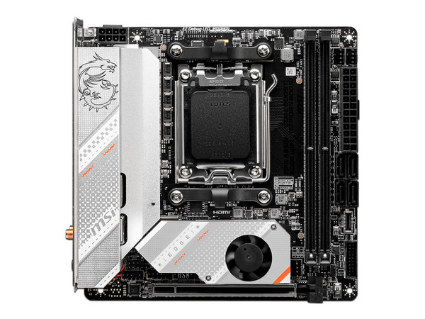 T. Madre MSI MPG B650I EDGE WIFI, Chipset B650,
Soporta: AMD Ryzen Serie 7000, Socket AM5,
Memoria: DDR5 7200+(OC)/6200(OC)/4800 MHz,
Integrado: Audio HD, Red, Wi-Fi 6E, USB 3.2,
SATA 3.0, M.2,
Mini-ITX, Ptos: 1xPCIE4.0x16