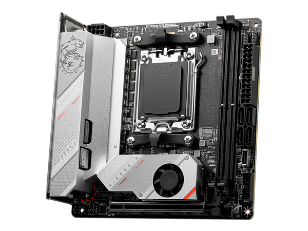 T. Madre MSI MPG B650I EDGE WIFI, Chipset B650,
Soporta: AMD Ryzen Serie 7000, Socket AM5,
Memoria: DDR5 7200+(OC)/6200(OC)/4800 MHz,
Integrado: Audio HD, Red, Wi-Fi 6E, USB 3.2,
SATA 3.0, M.2,
Mini-ITX, Ptos: 1xPCIE4.0x16