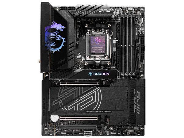 T. Madre MSI MPG X870E CARBON WIFI, 
Chipset AMD X870,
Segmento: Alto/Gamer,
Soporta: Procesadores AMD Serie 9000, 8000 y 7000, Socket AM5,
RAM: DDR5 8400/6400/4800MHz, 256GB Max,
Wi-Fi 7, USB-C 3.2, M.2,
ATX, Ptos: 2xPCIE5.0x16, 1xPCIE4.0x16.