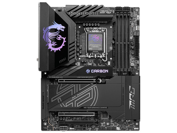 T. Madre MSI MPG Z890 CARBON WIFI:
Chipset Intel Z890,
Segmento: Alto/Gamer,
Soporta: Intel Core Ultra, Socket 1851,
RAM: DDR5 9200/ 7600/ 4800MHz, Máx. 256GB, 
AudioHD, Wi-Fi 7, USB 3.2, SATA, M.2,
ATX, Ptos: 2xPCIE5.0x16, 1xPCIE4.0x16.