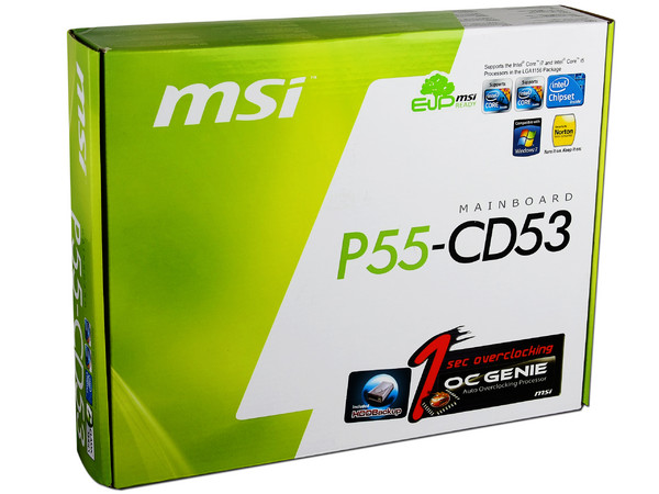 T. Madre MSI P55-CD53, ChipSet Intel P55,
Soporta: Core i7 y Core i5 de Socket 1156,
Integrado: Audio 7.1, Red 10/100/1000Mbps,
Memoria: DDR3 1600(OC)/1333/1066MHz, 16GB Max,
ATX, Ptos: 1xPCEx16, 3xPCIEx1, 3xPCI