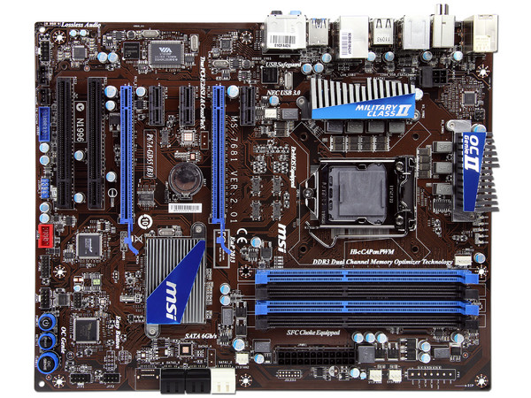 T. Madre MSI P67A-GD55-B3, ChipSet Intel P67 Exp.,
Soporta: Core i7/i5/i3 de Socket 1155,
Integrado: Audio, Red Gigabit,
USB 3.0 y SATA 3.0,
Memoria: 1600(O.C.)/1333/1066MHz, 32GB Max,
ATX, Ptos: 2xPCIEx16, 3xPCIEx1
