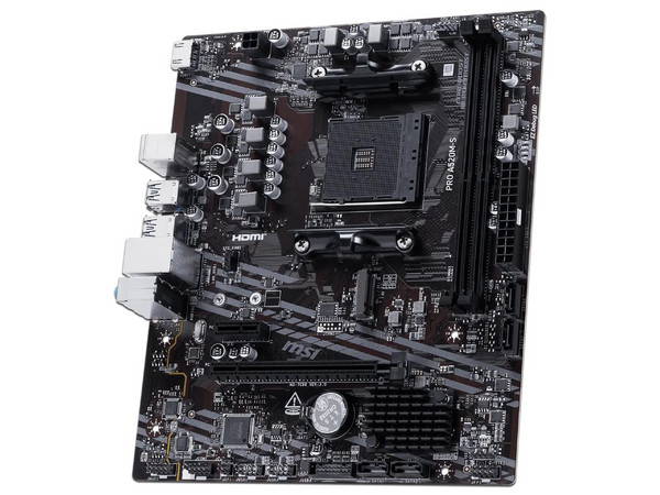 T. Madre MSI PRO A520M-S,
Chipset AMD A520,
Segmento: Básico,
Soporta: AMD Ryzen 3ra, 4ta y 5ta Generación, Socket AM4,
RAM: DDR4 4600/ 3200/ 2133 MHz, 64GB Max,
Integrado: Audio HD, Red, USB 3.0, SATA 3.0, M.2,
M-ATX, Ptos: 1xPCIEx16 3.0.