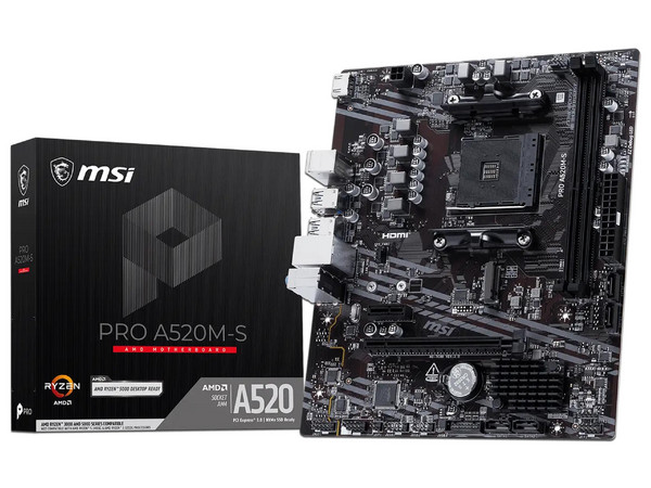 T. Madre MSI PRO A520M-S,
Chipset AMD A520,
Segmento: Básico,
Soporta: AMD Ryzen 3ra, 4ta y 5ta Generación, Socket AM4,
RAM: DDR4 4600/ 3200/ 2133 MHz, 64GB Max,
Integrado: Audio HD, Red, USB 3.0, SATA 3.0, M.2,
M-ATX, Ptos: 1xPCIEx16 3.0.