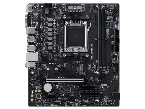 T. Madre MSI PRO A620AM-B EVO,
Chipset AMD A620,
Segmento: Básico,
Soporta: Procesador AMD Ryzen 7ma, 8va y 9na Generación, Socket AM5,
RAM: DDR5 6800/4800 MHz, 128GB Max,
Audio HD, Red, USB, SATA 3.0, M.2,
Micro-ATX, Ptos: PCIe 4.0 x16.