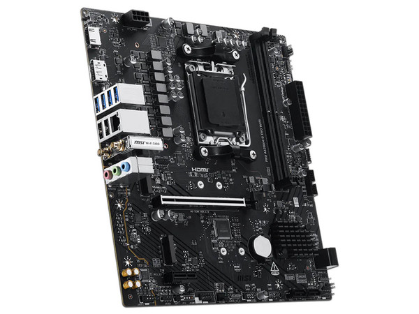 T. Madre MSI PRO A620AM-G EVO WIFI,
Chipset AMD A620,
Segmento: Básico,
Soporta: Procesador AMD Ryzen 7ma, 8va y 9na Generación, Socket AM5,
RAM: DDR5 7200/5600 MHz, 128GB Max,
Audio HD, Red, Wi-Fi, USB, SATA 3.0, M.2,
Micro-ATX, Ptos: PCIe 4.0 x16.