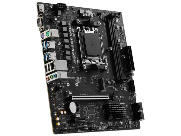 T. Madre MSI PRO B650M-B,
Chipset AMD B650,
Segmento: Básico,
Soporta: Procesadores AMD Serie 9000, 8000 y 7000, Socket AM5,
Memoria: DDR5 6800/6000(OC)/4800MHz, 128GB Max,
Red, Audio HD, USB 3.2, M.2,
Micro-ATX, Ptos: 1xPCIe4.0x16, 1xPCIe3.0x1.