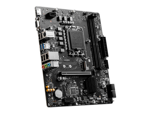 T. Madre MSI PRO B760M-E,
Chipset Intel B760,
Segmento: Alto,
Soporta: Intel 14va, 13va y 12va Generación, Socket 1700,
Memoria: DDR4 4800/3400/2133MHz, 64GB Max,
Integrado: AudioHD, Red, USB 3.2, SATA 3.0, M.2,
Micro-ATX, Ptos: 1xPCIEx16, 1xPCIEx1.