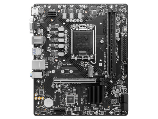 T. Madre MSI PRO B760M-E DDR4, 
Chipset Intel B760, 
Segmento: Alto,
Soporta: Intel 14va, 13va y 12va Gen, Socket 1700, 
Memoria: DDR4 4800/ 3600/ 2133MHz, 64GB Máx, 
Integrado: AudioHD, Red, USB 3.2, SATA 3.0, M.2, 
Micro-ATX, Ptos: 1xPCIE4.0x16