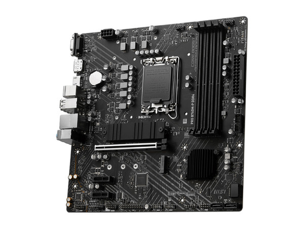T. Madre MSI PRO B760M-P DDR4,
Chipset Intel B760,
Segmento: Alto,
Soporta: Intel 12va y 13va Generación, Socket 1700,
Memoria: DDR4 4800/3600/2133MHz, 64GB Max,
AudioHD, Red, USB 3.2, SATA 3.0, M.2,
M-ATX, Ptos: 1xPCIE4.0x16, 2xPCIE4.0x1.
