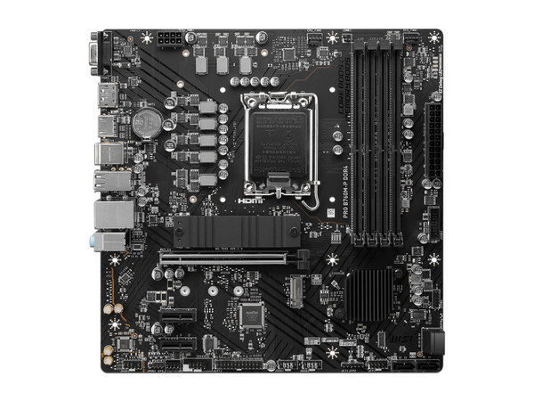 T. Madre MSI PRO B760M-P DDR4,
Chipset Intel B760,
Segmento: Alto,
Soporta: Intel 12va y 13va Generación, Socket 1700,
Memoria: DDR4 4800/3600/2133MHz, 64GB Max,
AudioHD, Red, USB 3.2, SATA 3.0, M.2,
M-ATX, Ptos: 1xPCIE4.0x16, 2xPCIE4.0x1.