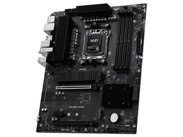 T. Madre MSI PRO B850-S WIFI6E: 
Chipset AMD B850, 
Segmento: Alto, 
Soporta: AMD Ryzen 7ma, 8va y 9na Generación, Socket AM5, 
RAM: DDR5 8400/ 6800/ 4800MHz, AudioHD, 
Wi-Fi, USB 3.2, SATA, M.2, ATX, 
1xPCIE4.0x16.