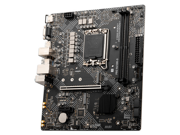 T. Madre MSI PRO H610M-G DDR5,
Chipset Intel H610,
Segmento: Básico,
Soporta: Intel 14va, 13va y 12va Gen, Socket 1700,
Memoria: DDR5 5600 MHz, 92GB Máx,
Audio HD, Red, USB 3.1, SATA 3.0, M.2,
M-ATX, Ptos: 1xPCIE4.0x16, 1xPCIE3.0x1.