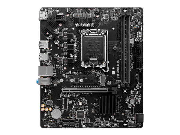 T. Madre MSI PRO H610M-S,
Chipset Intel H610,
Segmento: Básico,
Soporta: Intel 12va, 13va y 14va Gen, Socket 1700,
Memoria: DDR4 3200/ 2666/ 2133 MHz, 64GB Max,
Audio HD, Red, USB 3.2, SATA 3.0, M.2,
Micro-ATX, Ptos: 1xPCIE4.0x16, 1xPCIE3.0x1.