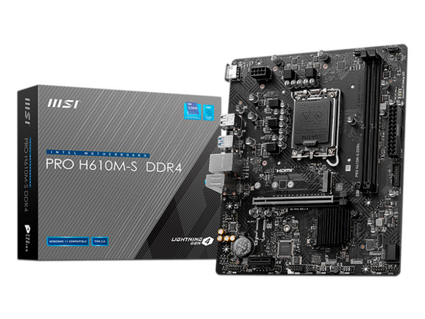 T. Madre MSI PRO H610M-S,
Chipset Intel H610,
Segmento: Básico,
Soporta: Intel 12va, 13va y 14va Gen, Socket 1700,
Memoria: DDR4 3200/ 2666/ 2133 MHz, 64GB Max,
Audio HD, Red, USB 3.2, SATA 3.0, M.2,
Micro-ATX, Ptos: 1xPCIE4.0x16, 1xPCIE3.0x1.