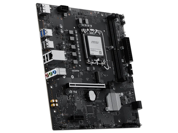 T. Madre MSI PRO H810M-E, 
Chipset Intel H810,
Segmento: Alto,
Soporta: Intel Ultra (Series 2), Socket 1851,
Memoria: DDR5 6400MT/s, 128GB Max
Integrado: Audio HD, Red, USB 3.2, SATA III, M.2
Micro-ATX, Ptos: 1xPCIE 5.0x16.