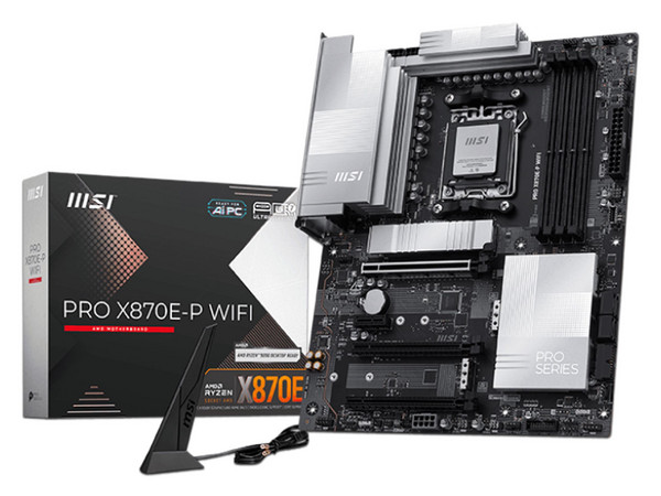 T. Madre MSI PRO X870E-P WIFI,
Chipset AMD X870,
Segmento: Alto,
Soporta: Procesadores AMD Serie 9000, 8000 y 7000, Socket AM5,
Memoria: DDR5 8200MT/s, 256GB Max,
Integrado: Wi-Fi 7, Audio HD, USB-C 3.2, M.2, 
ATX, Ptos: 1xPCIE5.0x16, 1xPCIE4.0x16.