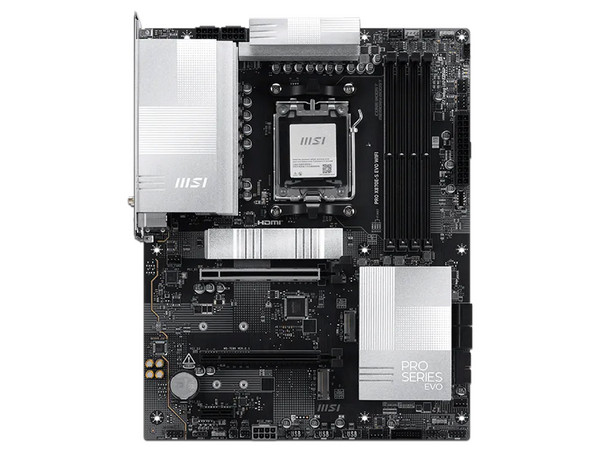 T. Madre MSI PRO X870E-S EVO WIFI:
Chipset AMD X870E,
Segmento: Alto/Gamer,
Soporta: AMD Ryzen 7000 / 8000 / 9000, Socket AM5,
RAM: DDR5 8200/ 6800/ 4800MHz, Max 256GB,
AudioHD, Wi-Fi 7, USB 3.2, SATA, M.2,
ATX, 1xPCIE5.0x16, 1xPCIE4.0x16.