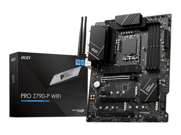 T. Madre MSI PRO Z790-P WIFI, 
Chipset Intel Z790,
Segmento: Alto/Gamer,
Soporta: Intel Core de 12va y 13va generación, Pentium Gold y Celeron, Socket 1700,
RAM: DDR5 7000/5800/4800MHz, 128GB Max,
SATA 3.0, M.2,
ATX, Ptos: 3xPCIEx16, 1xPCIEx1