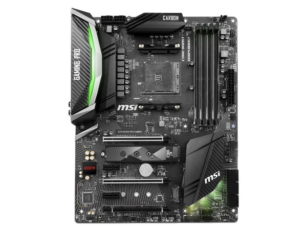 T. Madre MSI X470 GAMING PRO CARBON, Chipset AMD X470,
Soporta: Procesador AMD Ryzen de 2ª Gen/7ª Gen A-series,
Memoria: DDR4 3466 /2400/2133 MHz, 64GB Max,
Integrado: Audio HD, Red,
USB 3.1, SATA 3.0, M.2,
ATX, Ptos: 3xPCIEx16 2xPCIEx1.
