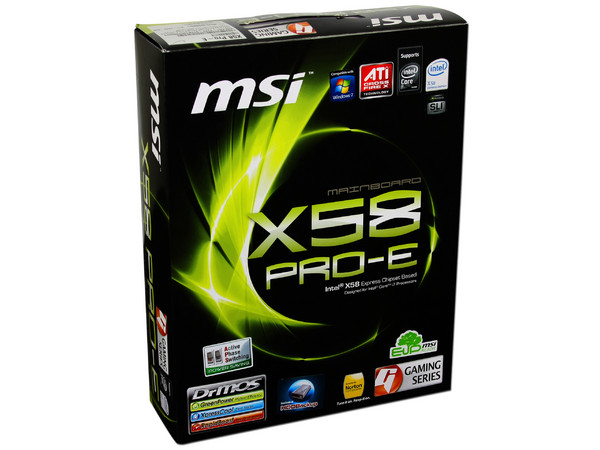 T. Madre MSI X58 Pro-E, ChipSet Intel X58,
Soporta: Core i7 920, 940, 980X de Socket 1366,
Integrado: Audio 7.1, Red 10/100/1000,
Memoria: DDR3 1600(O.C.)/1333/1066, 24GB Max,
ATX, Ptos: 3xPCEx16, 2xPCIEx1, 2xPCI