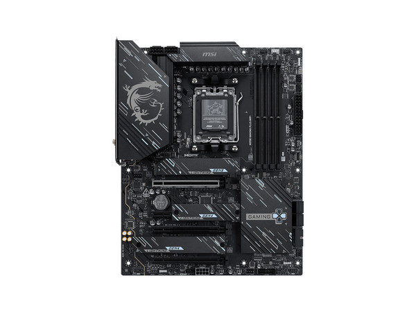 T. Madre MSI X870E GAMING PLUS WIFI, 
Chipset AMD X870E, 
Segmento: Alto/Gamer,
Soporta: Procesadores Ryzen 9000, 8000 y 7000, Socket AM5, 
RAM: DDR5 8200+ MHz, hasta 256GB Max, 
Audio HD, Red, Wi-Fi 7, USB 3.2, M.2, ATX 
Ptos: PCIe 5.0.